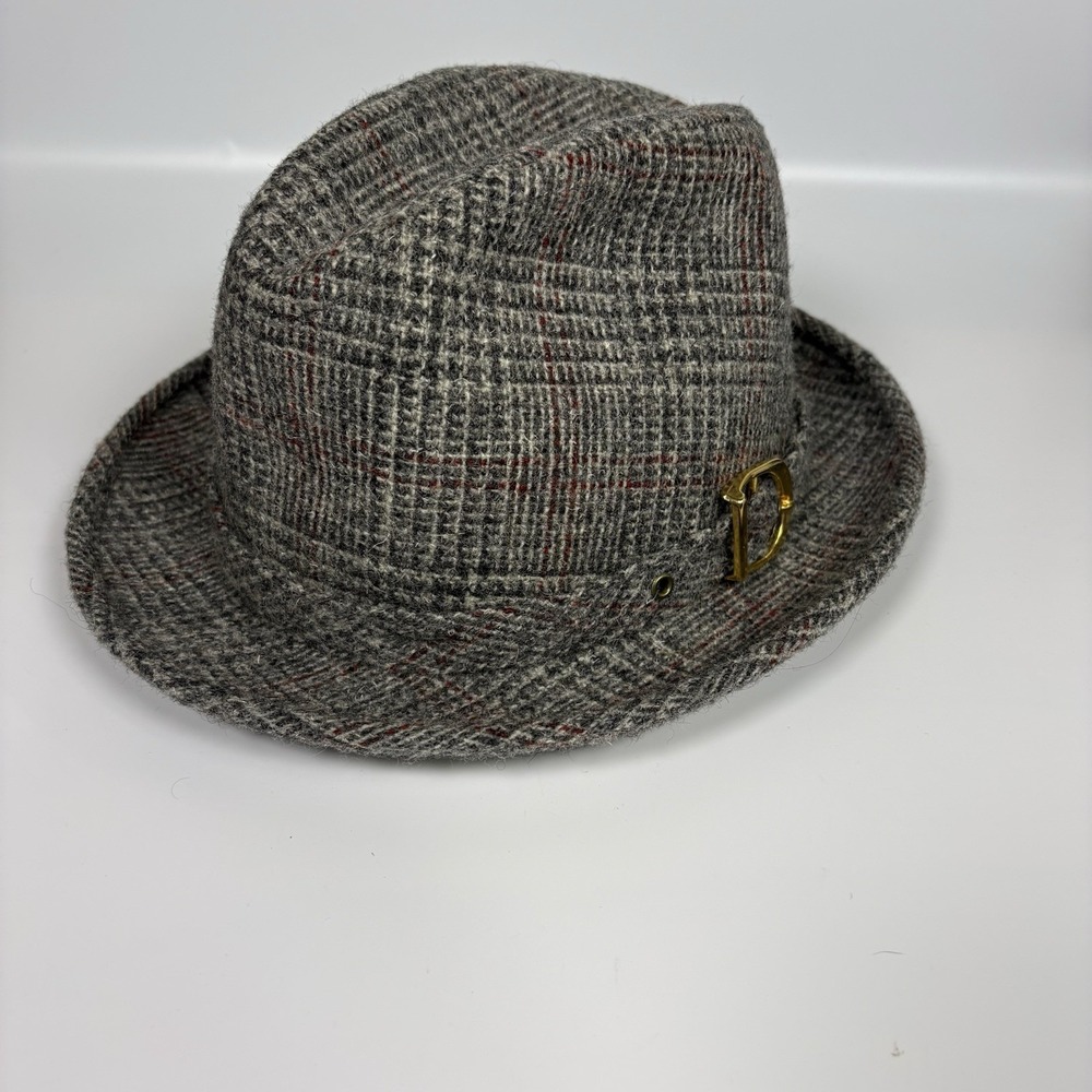 Vintage 1970s JCPenney Tweed Herringbone Plaid Fedora Hat Mens Small Union Made